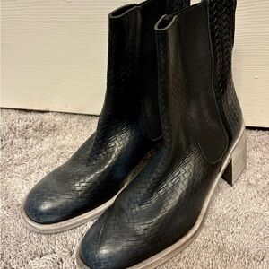 Black Patterned Leather Ankle Boots